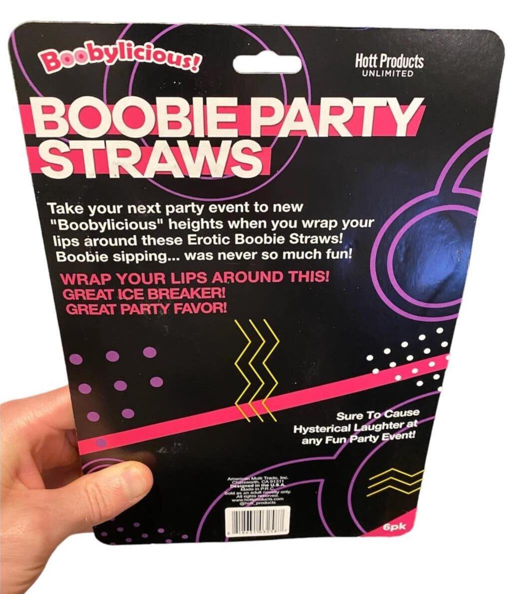 6pk Boobie Shaped Party Drinking Straws - Boobs Breast Adult Novelty Gag Joke