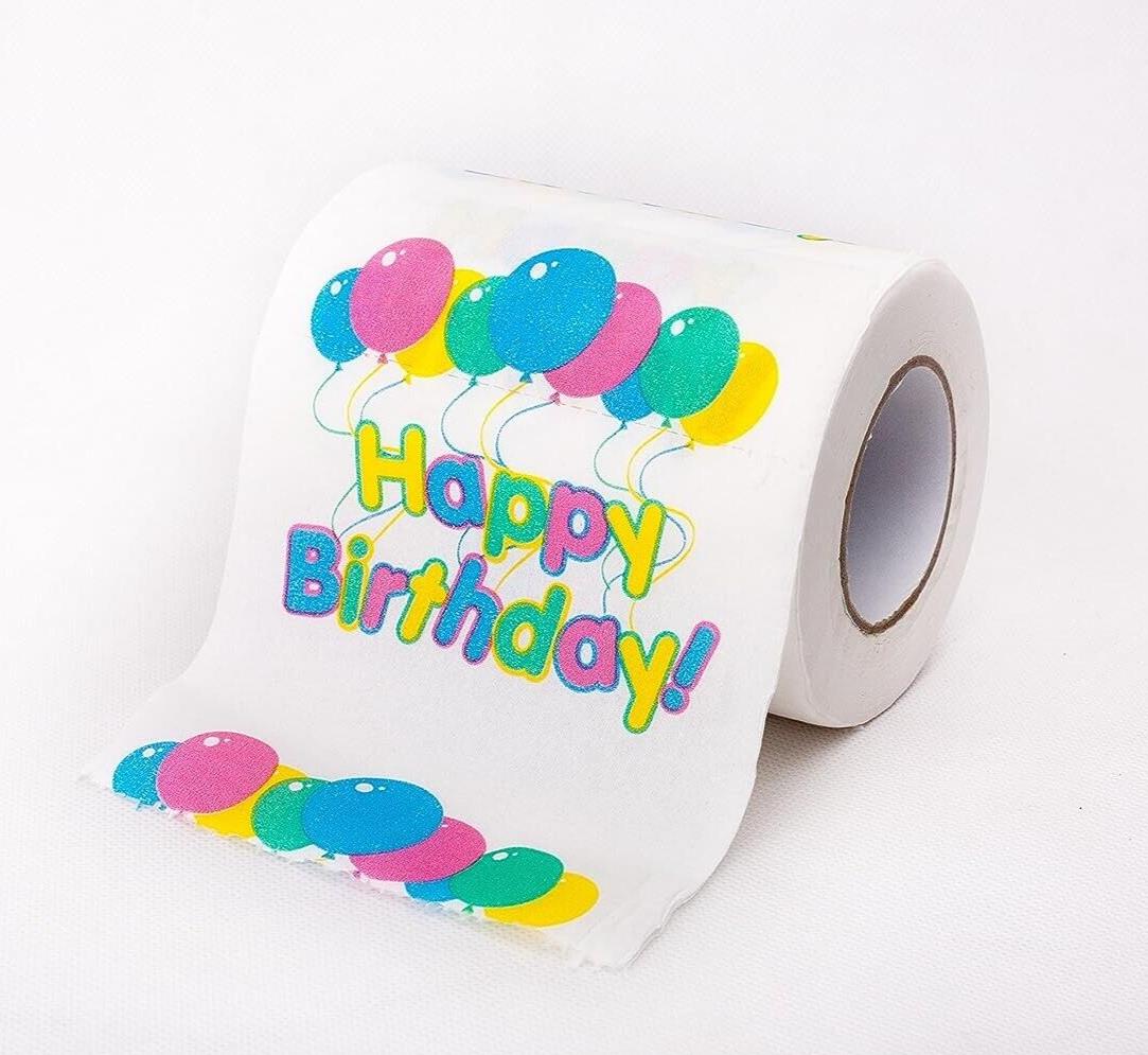 Papel higiénico de feliz cumpleaños, orinal de baño, recuerdo de fiesta, mordaza divertida, novedad