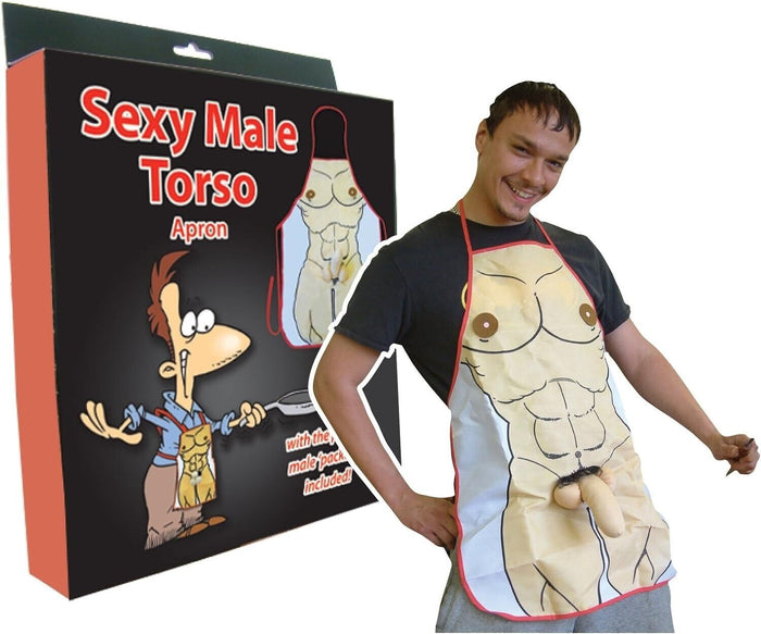 DELANTAL DE COCINA CON TORSO MASCULINO SEXY - ¡Paquete masculino incluido! ~ 💋 Regalo de mordaza de Willy para adultos