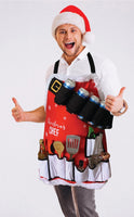 Christmas Chef Apron - Holds 6 Beers! 9 Large Pocket for Utensils - Holiday Gift