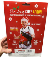 Christmas Chef Apron - Holds 6 Beers! 9 Large Pocket for Utensils - Holiday Gift