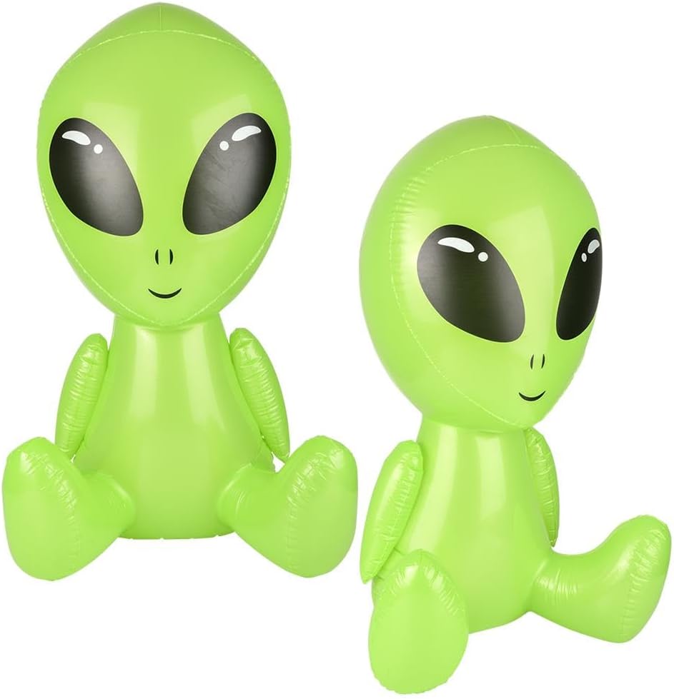 38" Green Galactic Alien Inflatable 👽 Big Head UFO Pool Party Halloween Blow Up