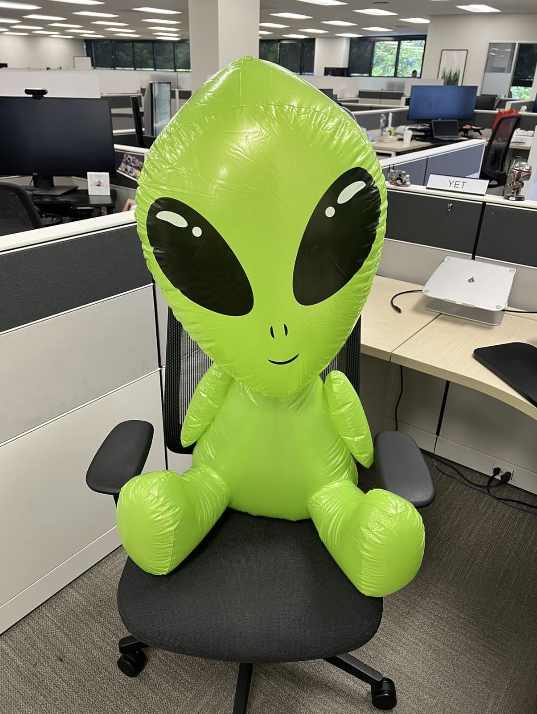 38" Green Galactic Alien Inflatable 👽 Big Head UFO Pool Party Halloween Blow Up