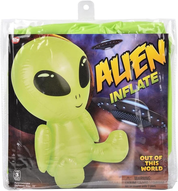 38" Green Galactic Alien Inflatable 👽 Big Head UFO Pool Party Halloween Blow Up