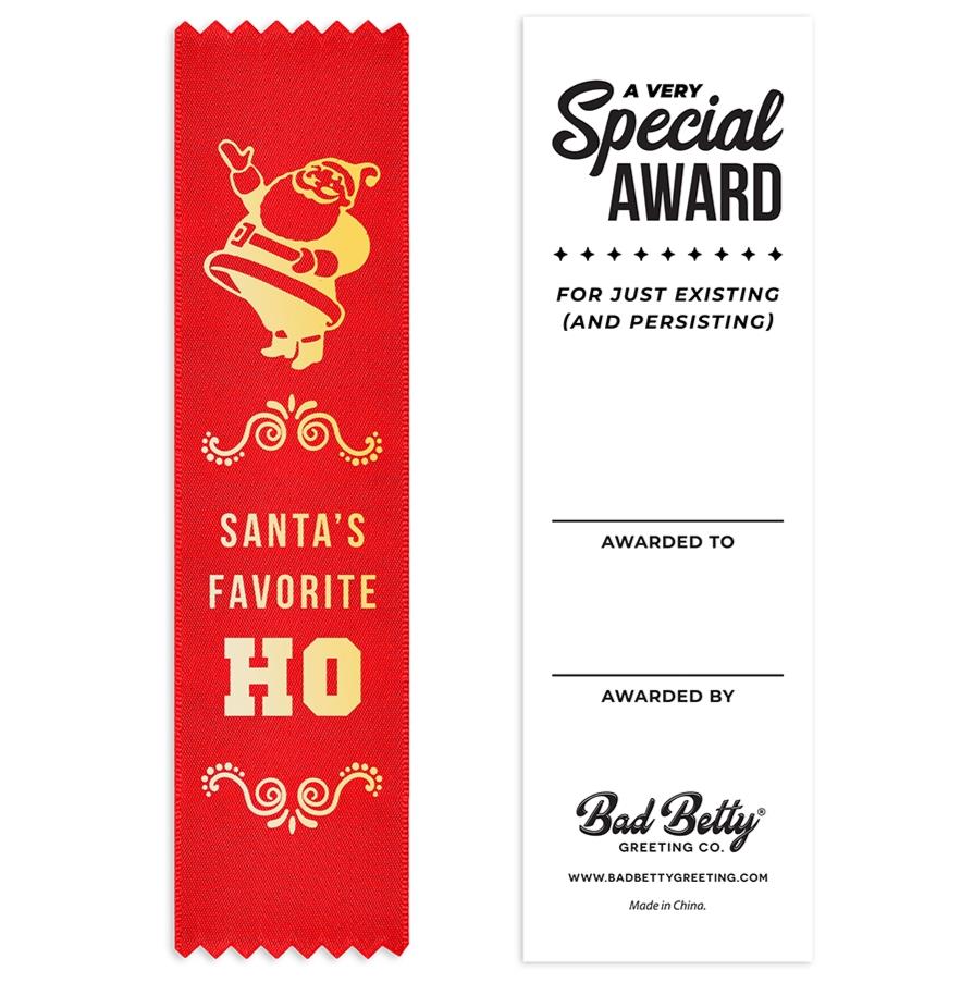 🎅 "SANTA'S FAVORITE HO" Funny Award Ribbon 😂 Holiday Gag Gift Joke Prize Adult