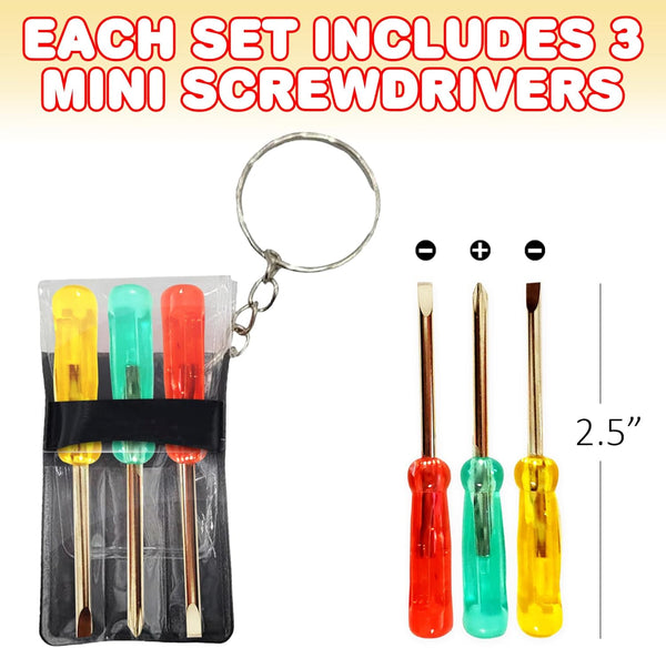 3 Piece Screw Driver Set Key Chain - (Pick Qty You Need)