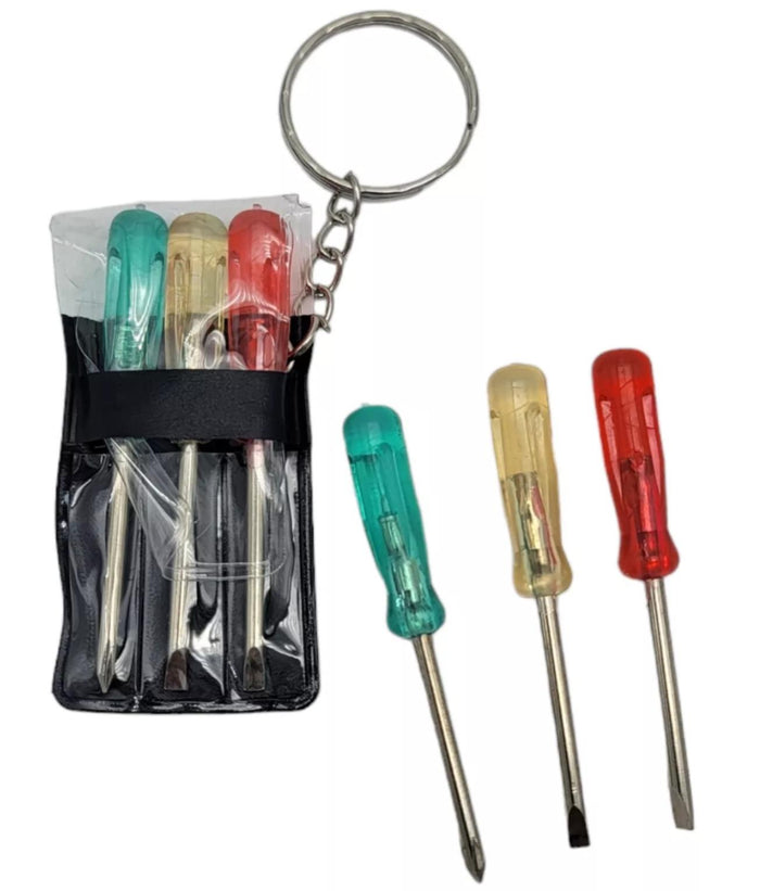 3 Piece Screw Driver Set Key Chain - (Pick Qty You Need)