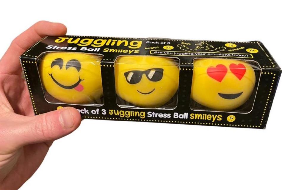 Paquete de 3 pelotas sonrientes para hacer malabarismos antiestrés, juguetes con pelotas para aplastar con cara feliz y sonrisa de Emoji