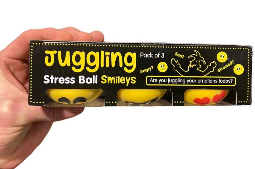 Pack of 3 Stress Juggling Smiley Balls - Emoji Smile Happy Face Squish Ball Toys