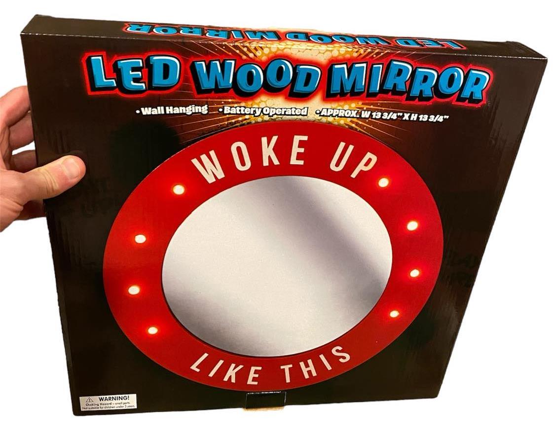 LED Mirror  "Woke Up Like This"  Funny Light-Up Sign Gag Home Gift