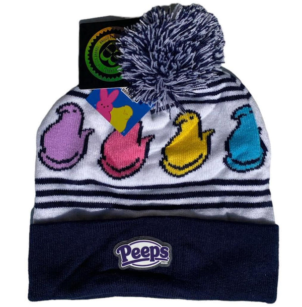 PEEPS Marshmallow Candy Pom Pom Beanie Hat - Retro Trendy Skater Winter Soft Cap