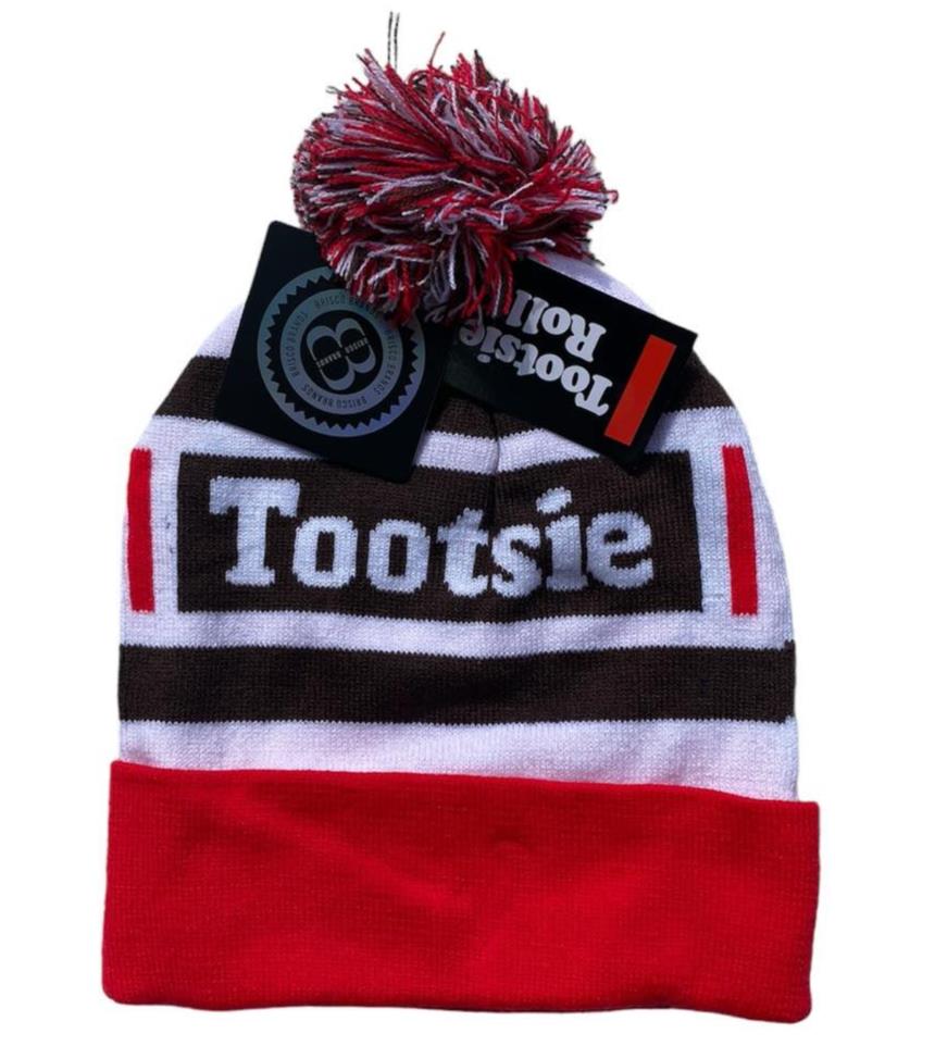 TOOTSIE Roll Candy Pom Pom Beanie Hat - Retro Trendy Skater Winter Soft Cap