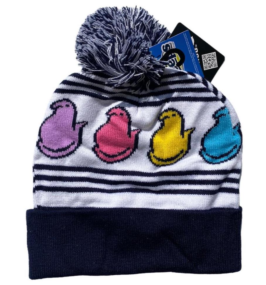 PEEPS Marshmallow Candy Pom Pom Beanie Hat - Retro Trendy Skater Winter Soft Cap