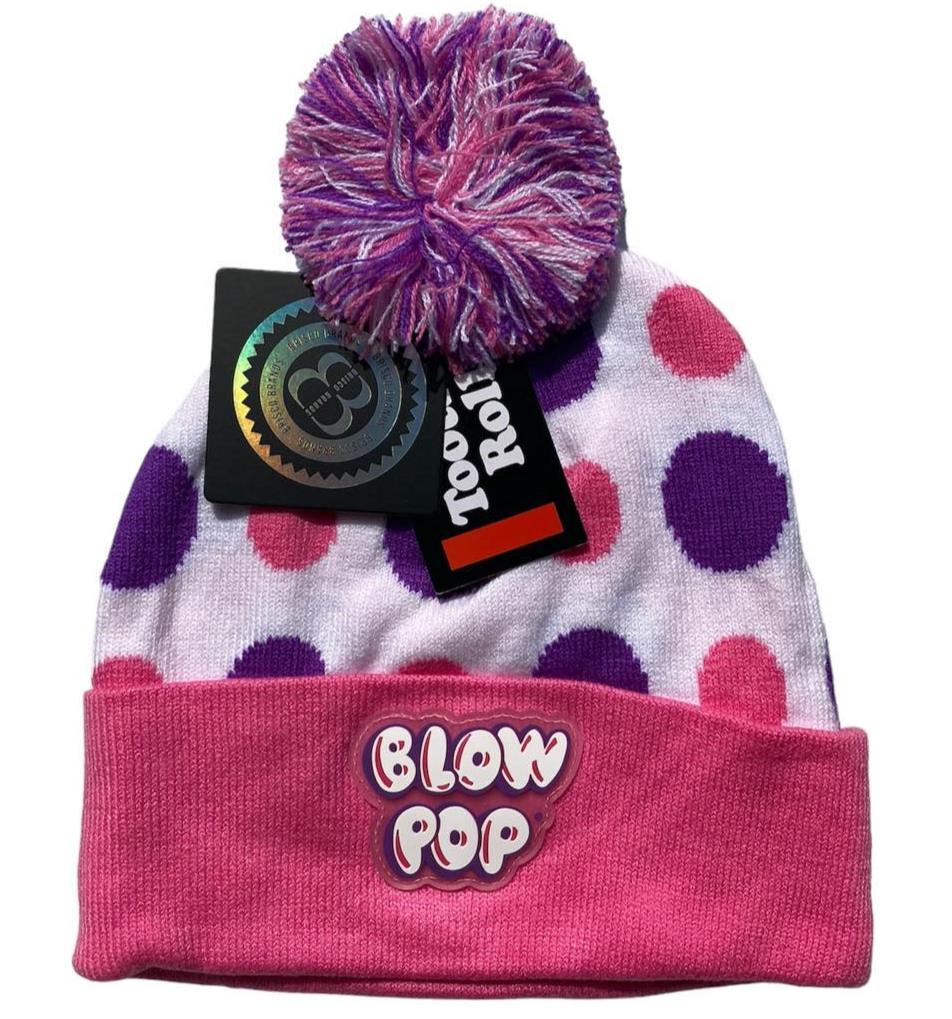 BLOW POP Candy Pom Pom Beanie Hat - Pink Retro Trendy Skater Winter Soft Cap