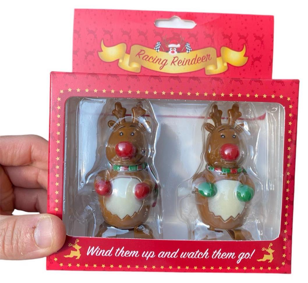 2pk Racing Reindeers - Hilarious Holiday Christmas Wind Up Stocking Stuffer Toys