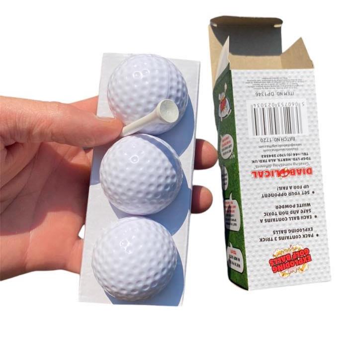 3 Exploding Golf Balls & Tee ~ Explodes into Smoke Cloud ~  Gag Prank Joke Trick