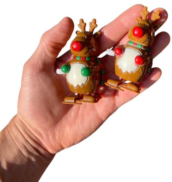 2pk Racing Reindeers - Hilarious Holiday Christmas Wind Up Stocking Stuffer Toys