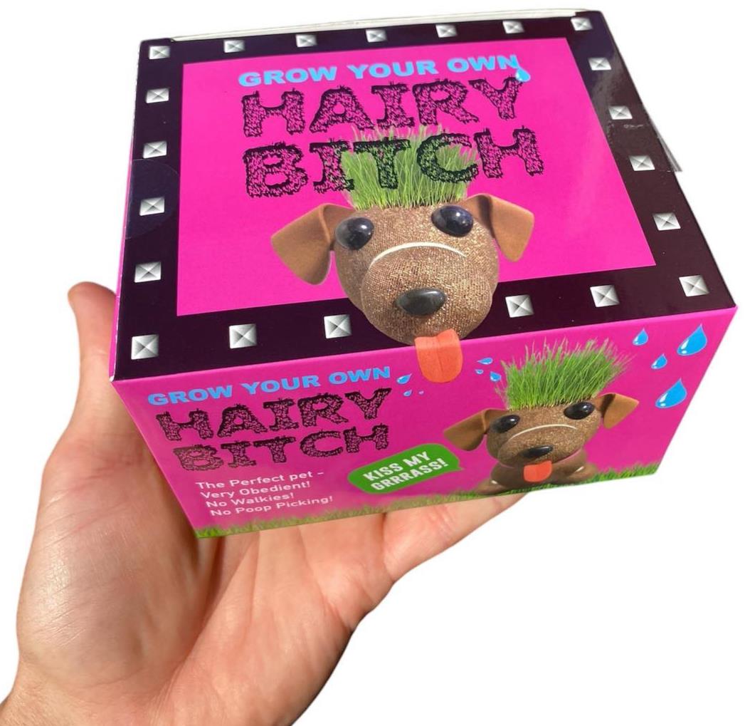 HAIRY BITCH - Kiss my Grass! - Puppy Dog Growing Chia Pet Plant Funny Adult Gift