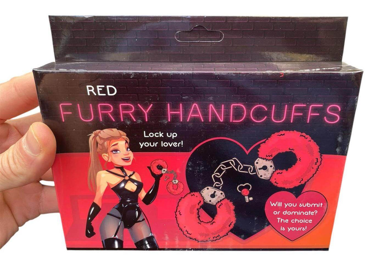 Red Furry Handcuffs - Sexy Adult Valentine Gift - Lock up your lover!