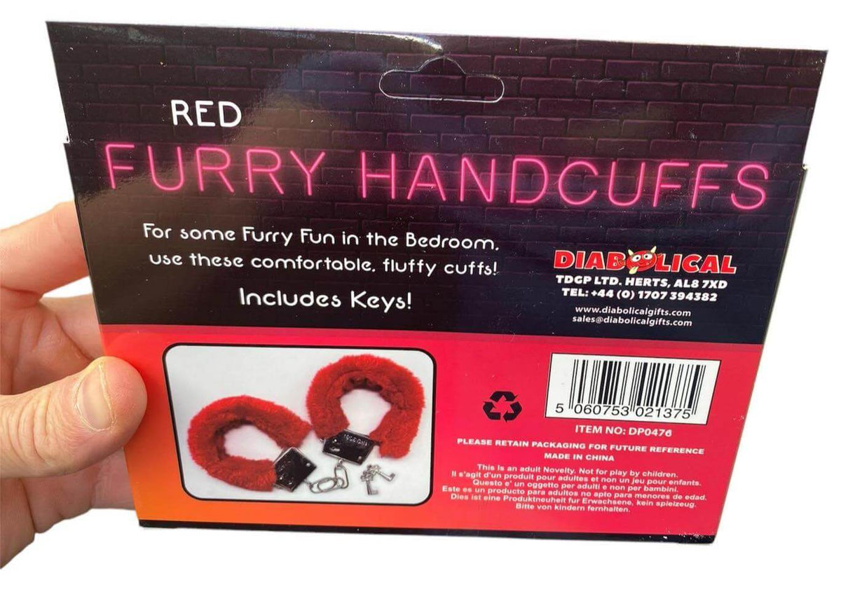 Red Furry Handcuffs - Sexy Adult Valentine Gift - Lock up your lover!