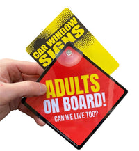 ADULTS ON BOARD - Funny Plastic Car Window Suction Cup Decal Sign - Made in USA