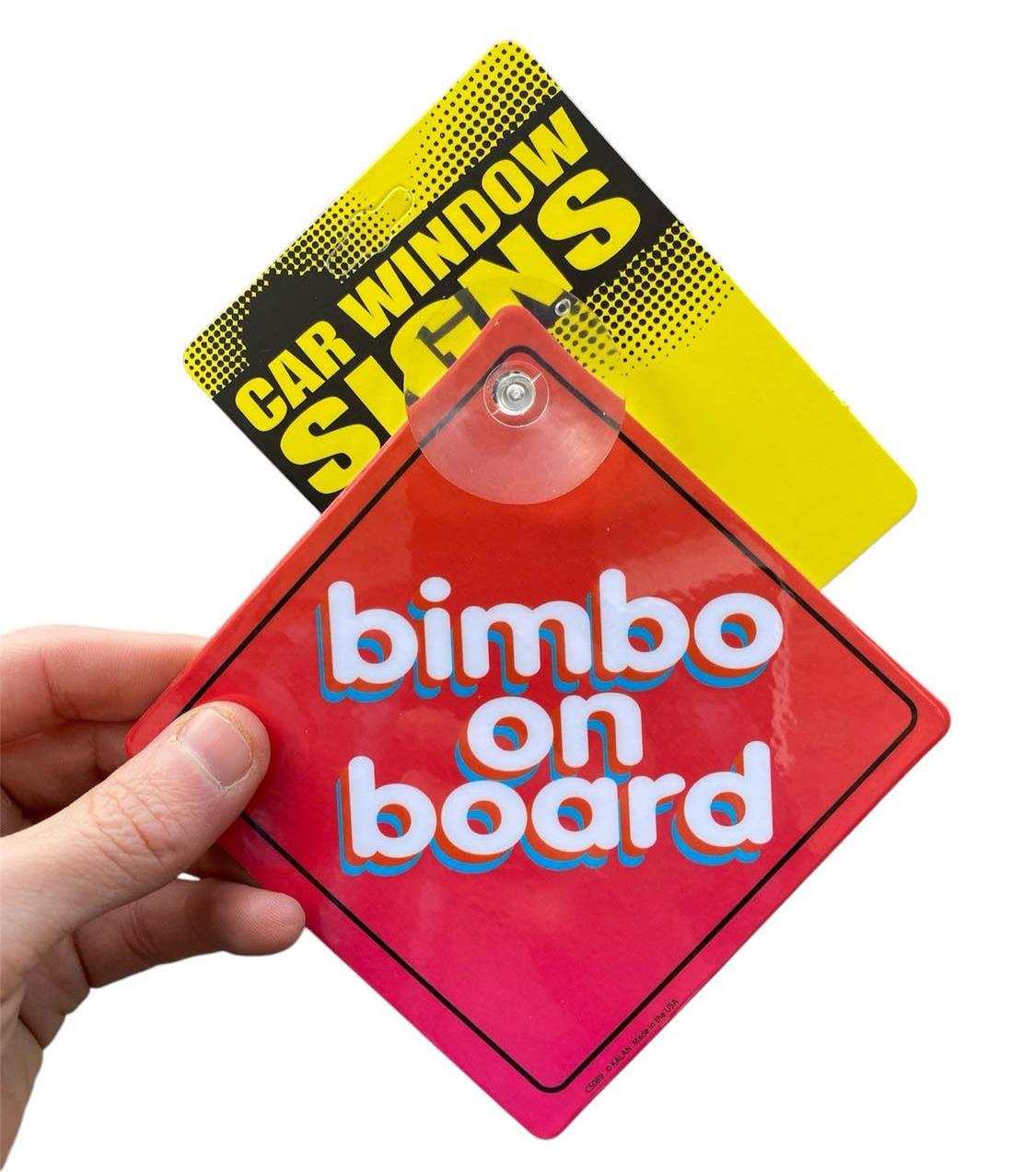 BIMBO ON BOARD Funny Plastic Car Window Suction Cup Decal Sign - Made in USA