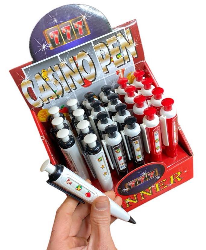 3 Casino Slot Machine Pens - Push & Spin Novelty Desk Toy for Home or Office