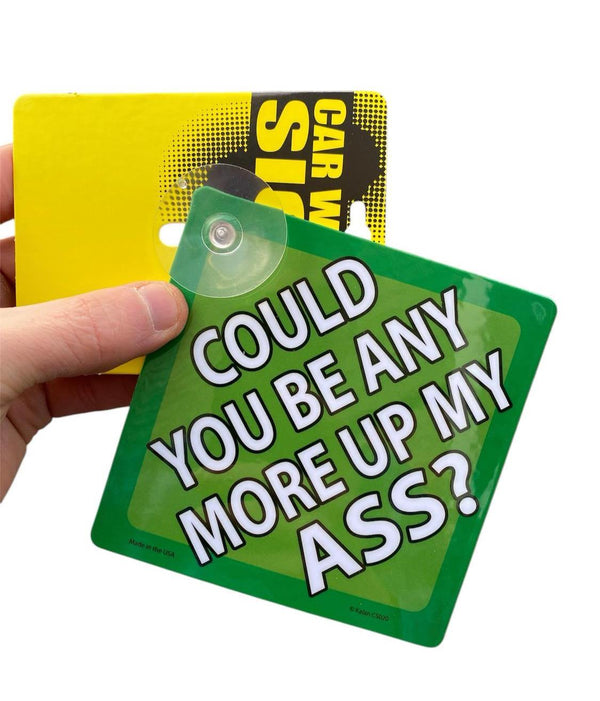 "Could you be anymore up my ASS?" Plastic Car Window Suction Cup Sign - USA Made