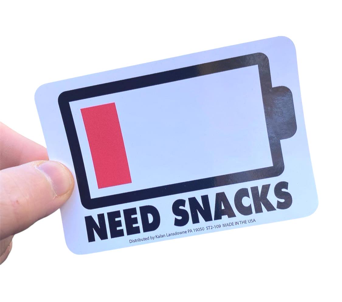 "NEED SNACKS" Funny Sticker Die-Cut Notebook Car Window Decal - Made in USA