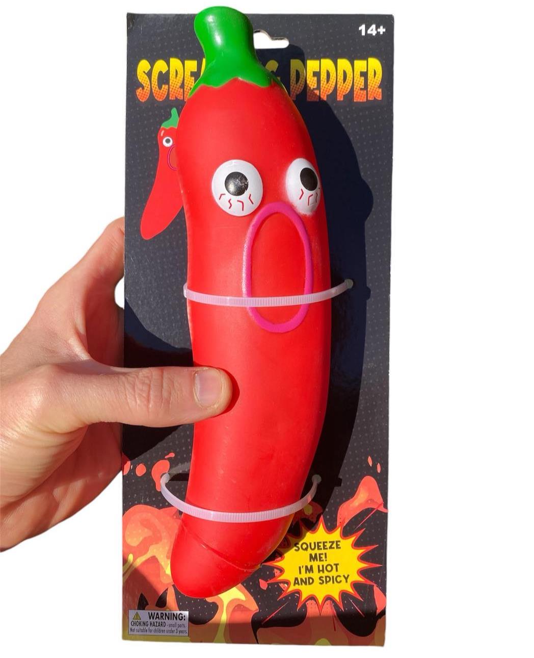 GIANT SCREAMING Red Hot Chili Pepper - Squeaking Noise - Stress Squeeze Gag Toy