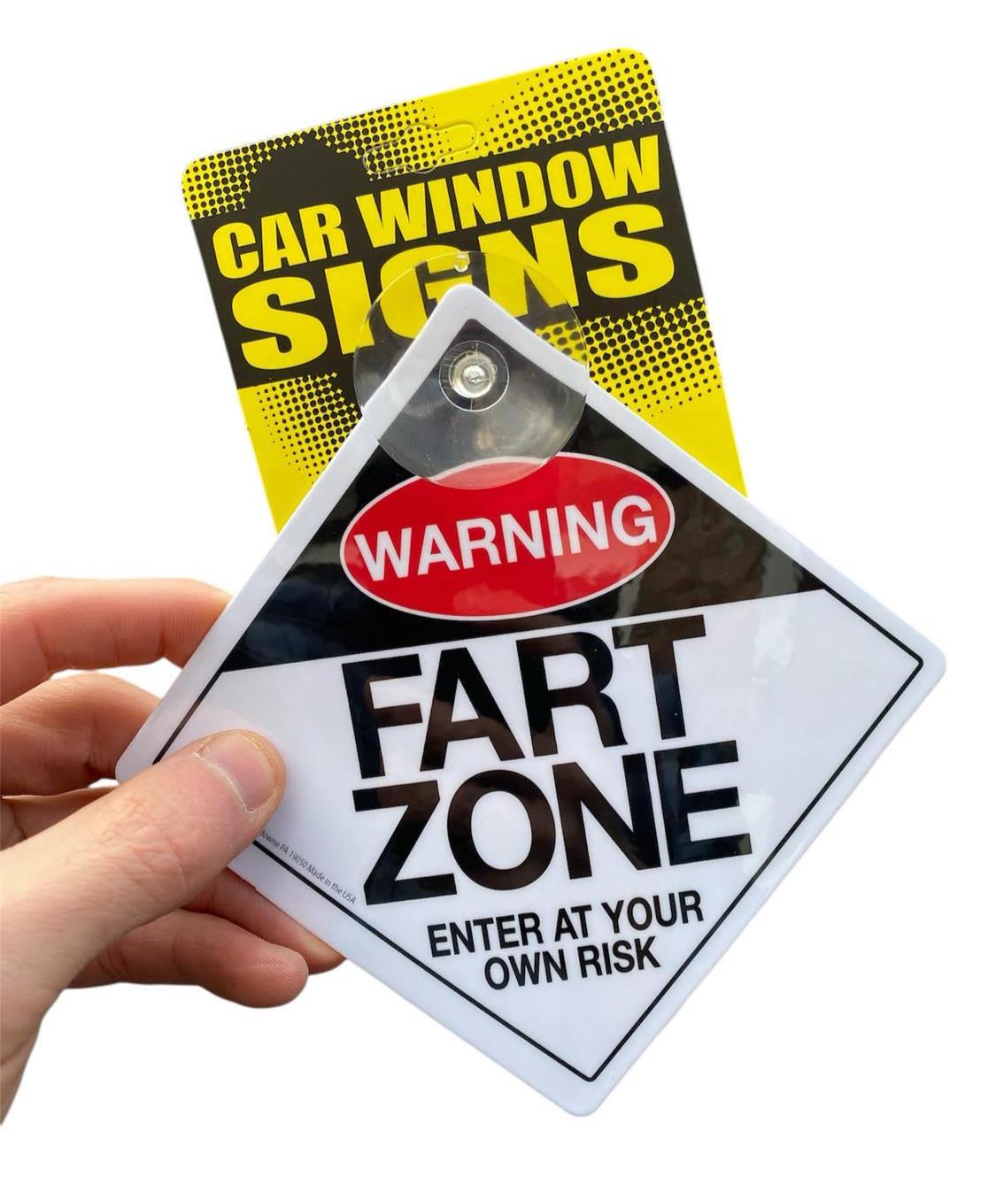 WARNING: FART ZONE Plastic Car Window Suction Cup Decal Sign - Made in USA