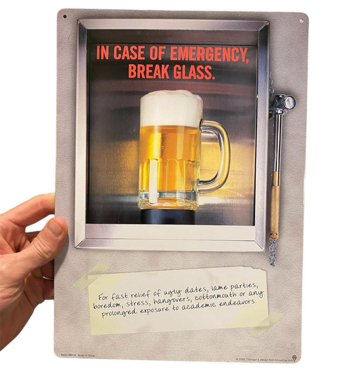 Metal Tin Sign "In Case of Emergency Break Glass" Beer Bar Man Cave Decor #H-101