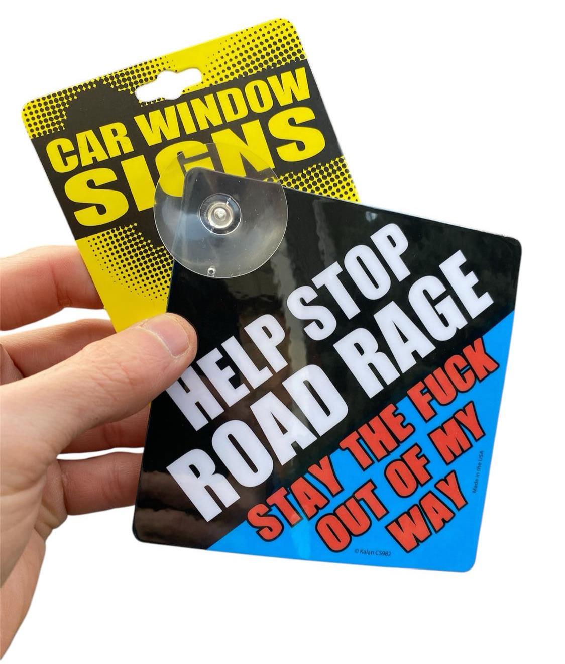 "ROAD RAGE" Funny Plastic Car Window Suction Cup Decal Sign - Made in USA