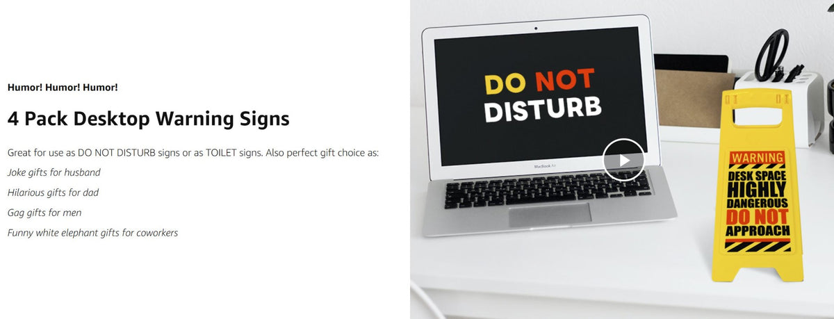 The ⚠️ 4 Pack Funny Warning Desk Signs ⚠️ Office Caution Humor Gag Gift Potty Set 🎁 includes a yellow "WARNING DESK SPACE HIGHLY DANGEROUS DO NOT APPROACH" desk sign—great for office pranks, gag gifts, or as a fun addition to any workspace.