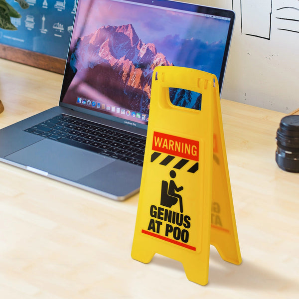 The ⚠️ Funny Warning Genius Poo Desk Sign 💩 🚽 is a hilarious office humor gag gift, perfect for pranking coworkers or adding a touch of potty humor to your workspace.