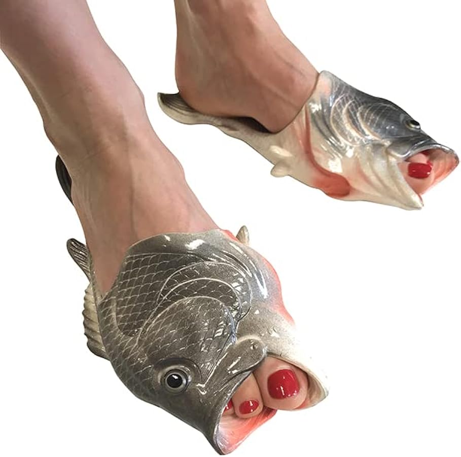 Pies de pescado - Sandalias de truchas plateadas Zapatos de pescado de playa - Regalo de mordaza divertido - MEDIANO