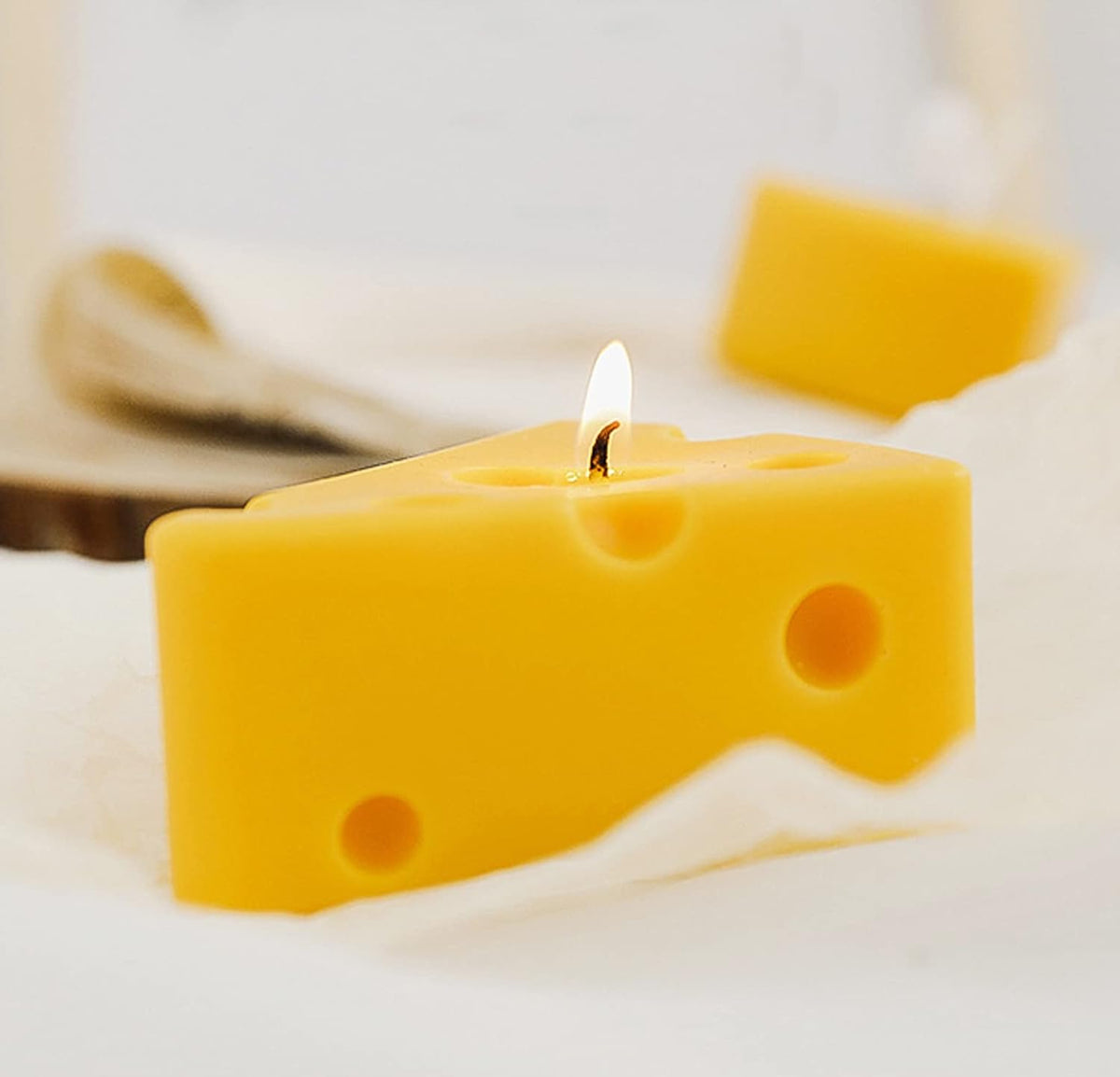 Cheese Shaped Scented Decorative Candle - Cute Fun Home Kitchen Food Decor Gift