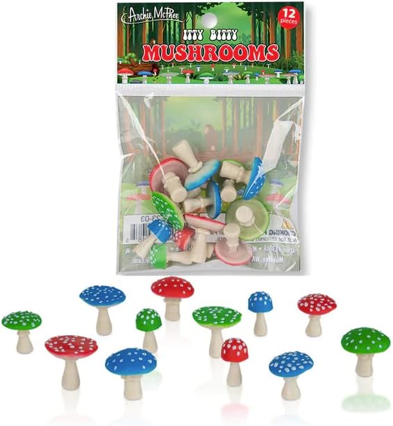 Itty Bitty Mushrooms (Bag of 12) - Magical Cute Garden Figurines - Archie McPhee