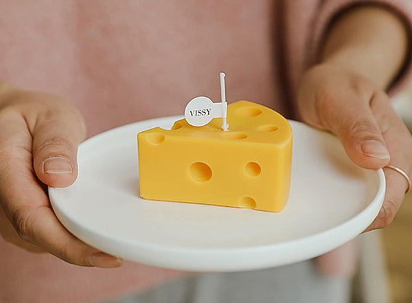 Cheese Shaped Scented Decorative Candle - Cute Fun Home Kitchen Food Decor Gift