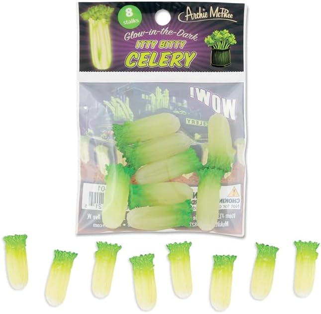 Glow-in-the-Dark Itty Bitty Celery Stalks (Bag of 8) Figurines - Archie McPhee