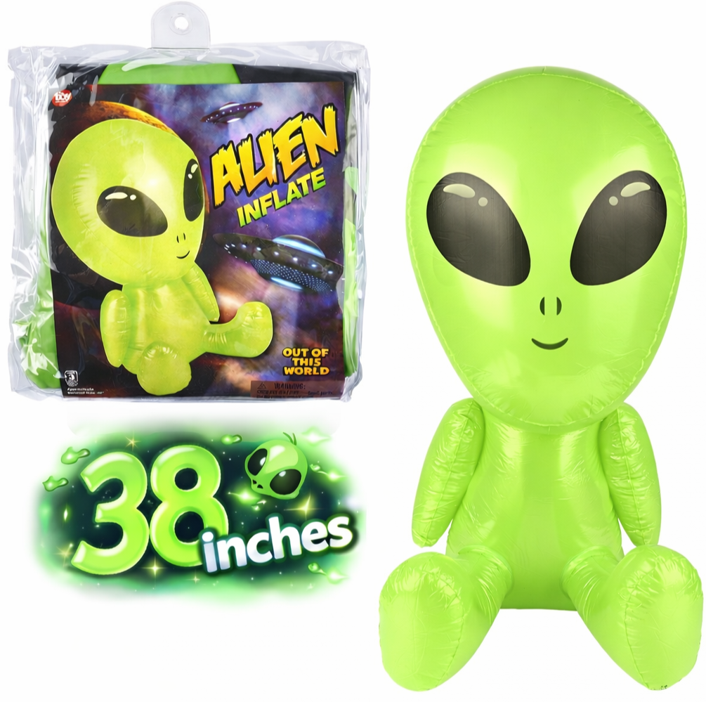 38" Green Galactic Alien Inflatable 👽 Big Head UFO Pool Party Halloween Blow Up