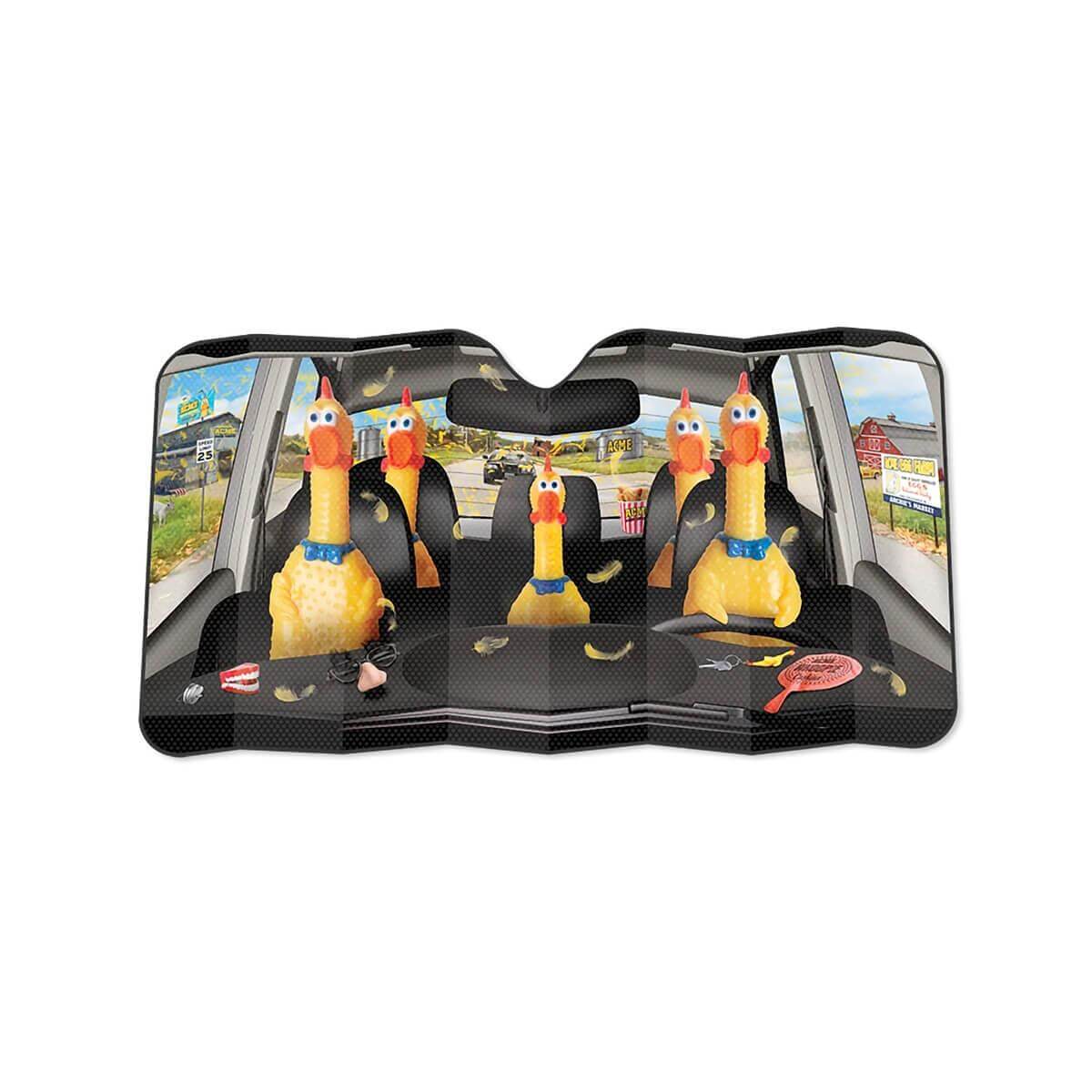 Car Full of Rubber Chickens Auto Sunshade - Funny Gag Joke - Archie McPhee