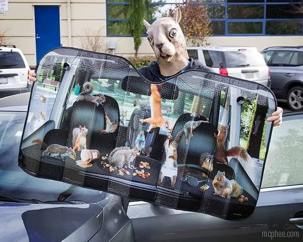 Car Full Of Squirrels Auto Sunshade - Funny Gag Joke - Archie McPhee