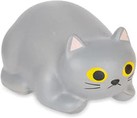 Introducing Purrrly Kitty Cat in a Box - a stress-relief squishy toy from Archie McPhee. This charming gray cat features captivating yellow eyes and black whiskers, all adorably posed in a crouching position, making it the perfect stress-relief companion!