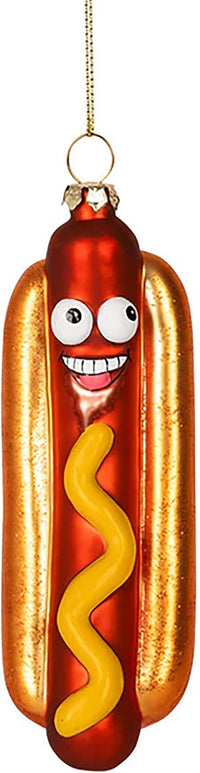 Happy Hot Dog Ornament - Christmas Holiday Art Hand-Blown Glass ® Archie McPhee