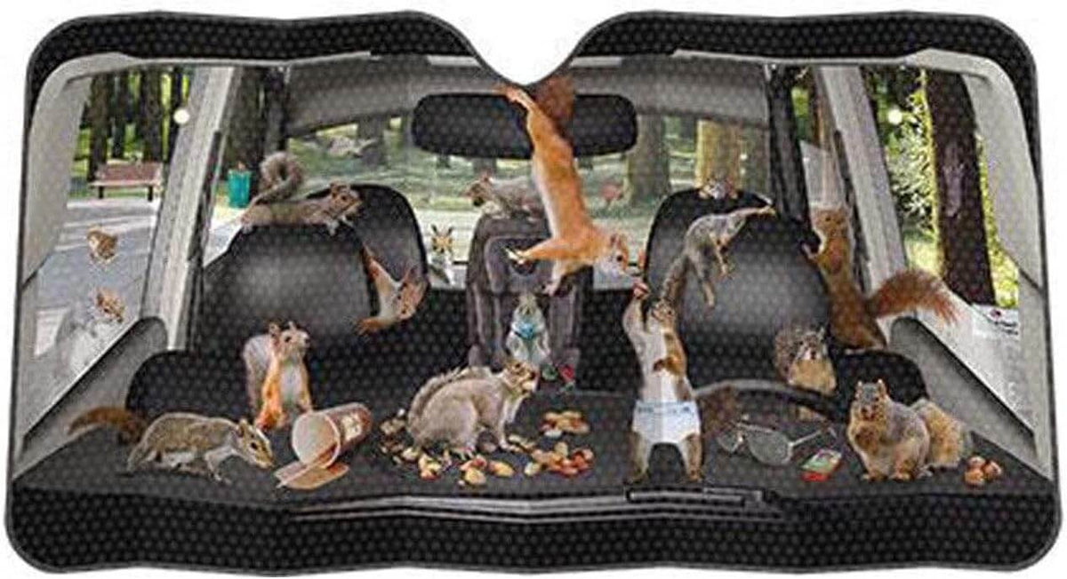 Car Full Of Squirrels Auto Sunshade - Funny Gag Joke - Archie McPhee