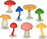 A Collection of Mini Garden Mushrooms - 8pc Tiny Fairy Figurines- Archie McPhee