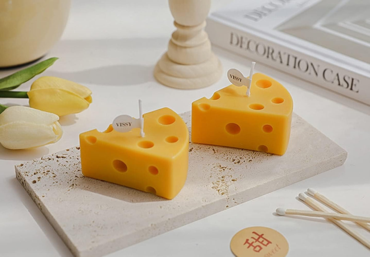 Cheese Shaped Scented Decorative Candle - Cute Fun Home Kitchen Food Decor Gift