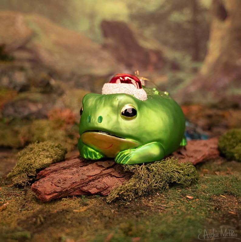 Grumpy Frog Ornament - Chriistmas Holiday Art Hand-Blown Glass ® Archie McPhee