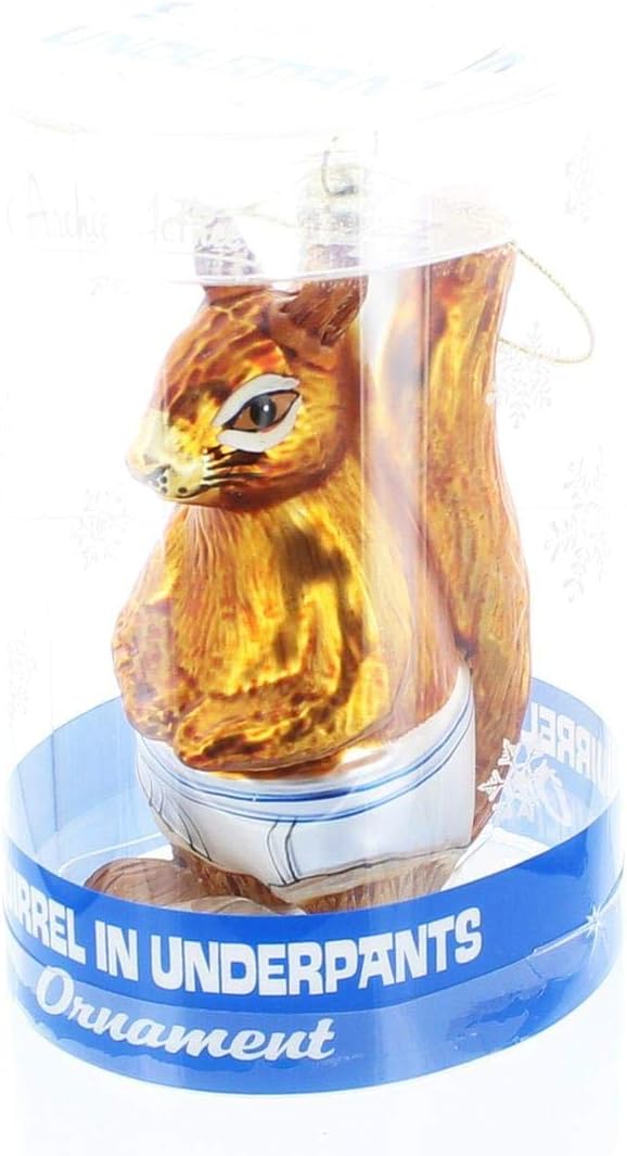 Squirrel in Underpants Ornament - Holiday Hand-Blown Glass Art ® Archie McPhee